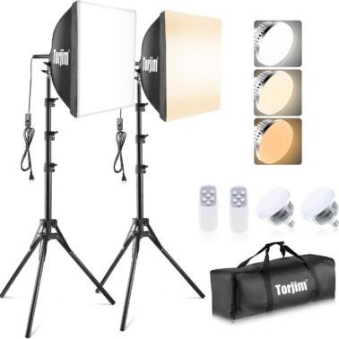 Torjim Softbox Photography Lighting Kit | 16" X 16" & 85W LED Studio Lights | Soft Diffusion For Even Light | 3000-7500K Adjustable LED Bulbs for Studio Photo Video Recording Live Streaming Portraits